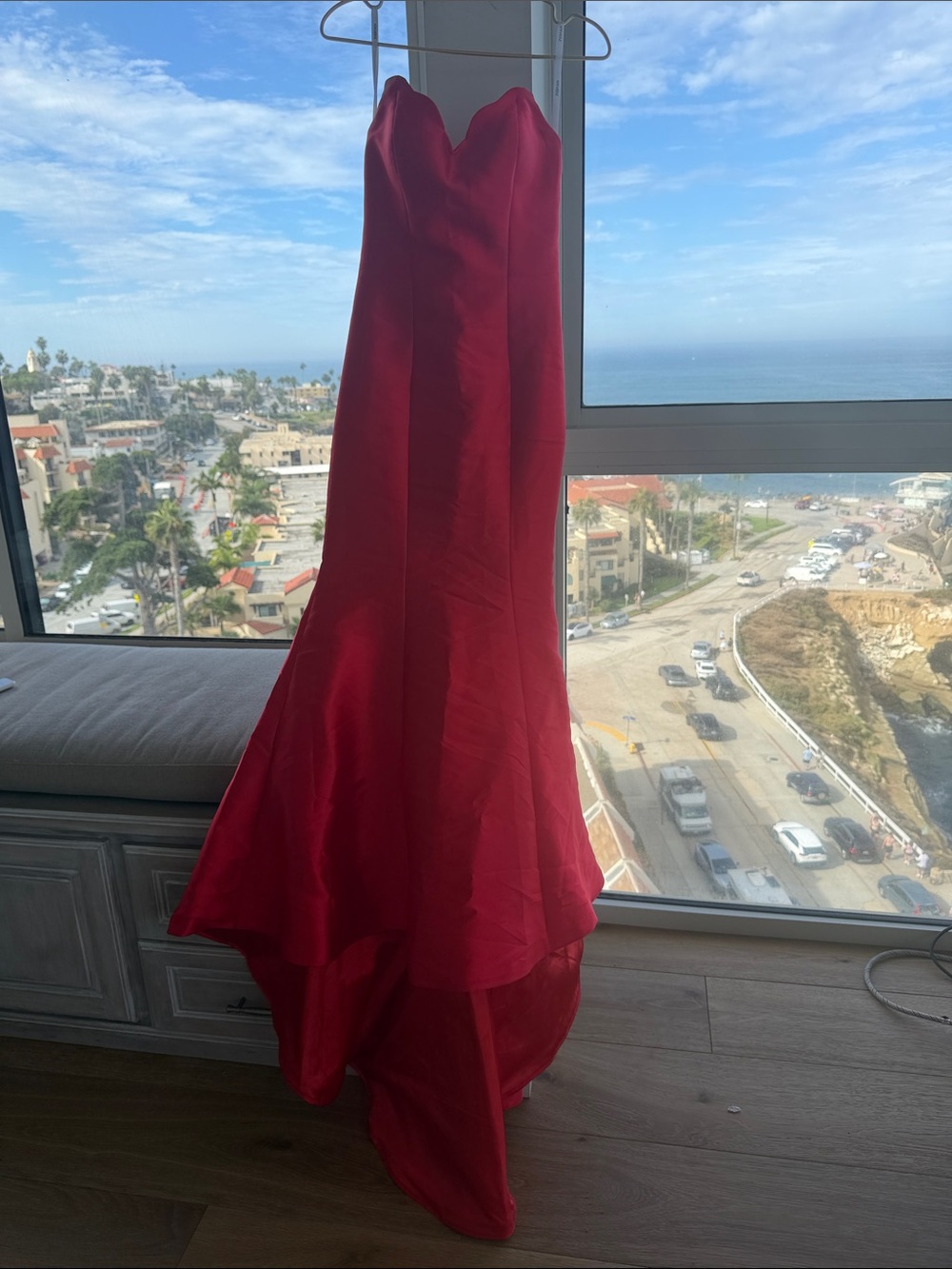 Red Strapless Mermaid Evening Gown